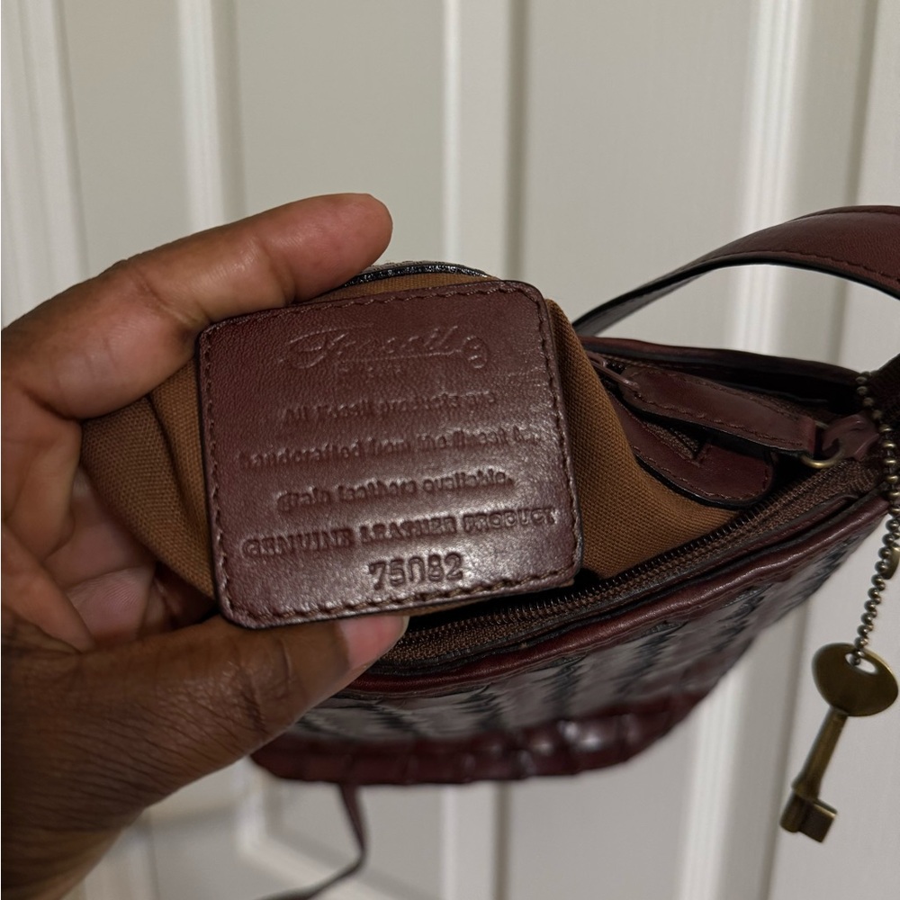 Fossil Dark Brown Woven Crossbody Bag - Picture 7 of 11